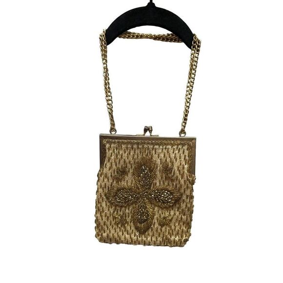 Handmade 1960 Hong Kong Gold Beaded and Gold Chain Purse - Picture 1 of 11